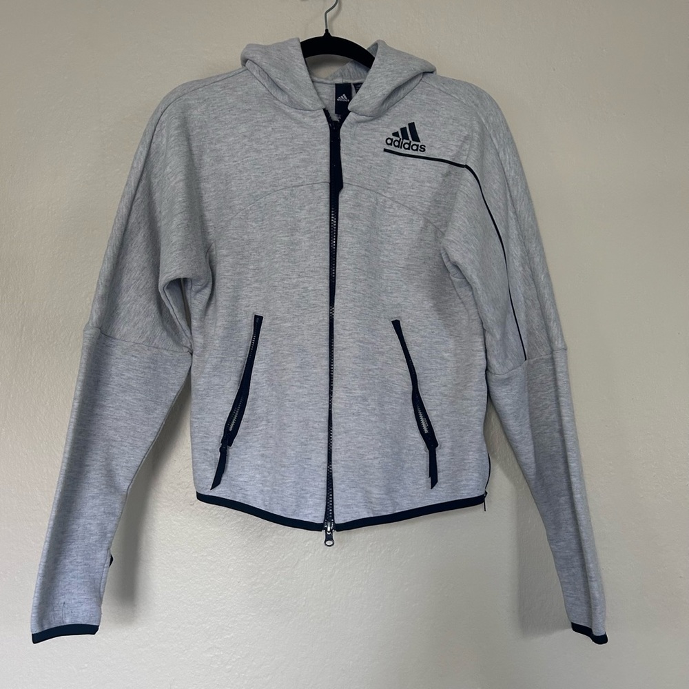 Adidas Primegreen Gray Full Zip Hoodie | Size Small